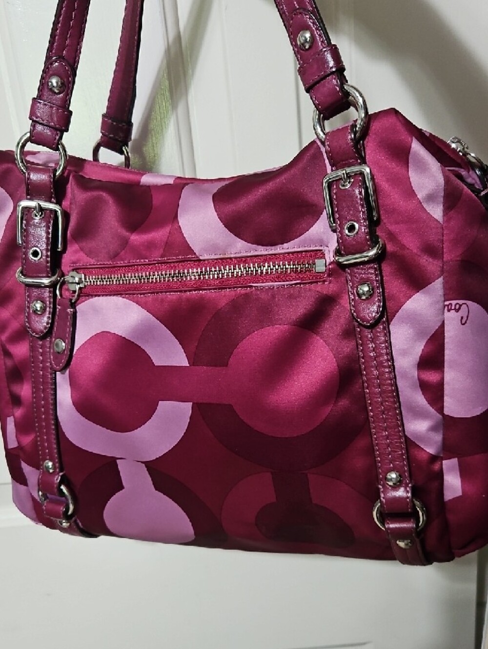 Coach EUC Op Art Riley Pink and Magenta Satin Satchel Shoulder Bag - Picture 12 of 12